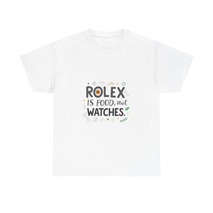 Front view of the Uganda Rolex Is Food T-Shirt