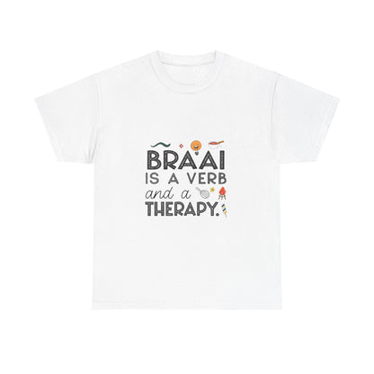 Front view of the South Africa Braai & Therapy T-Shirt