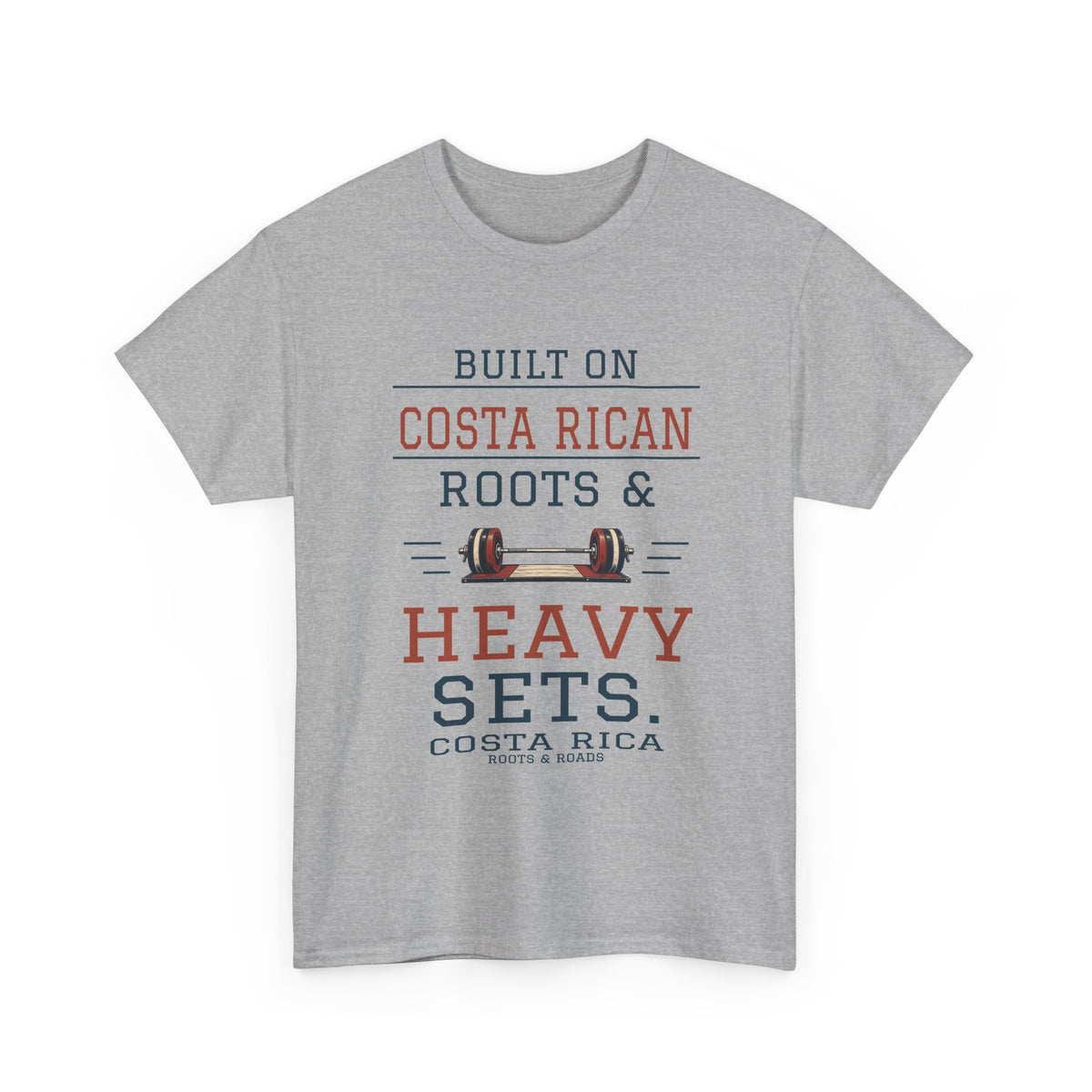 Costa Rica Heavy Sets Gym T-Shirt in Sport Grey — Built on Costa Rican roots & heavy sets.
