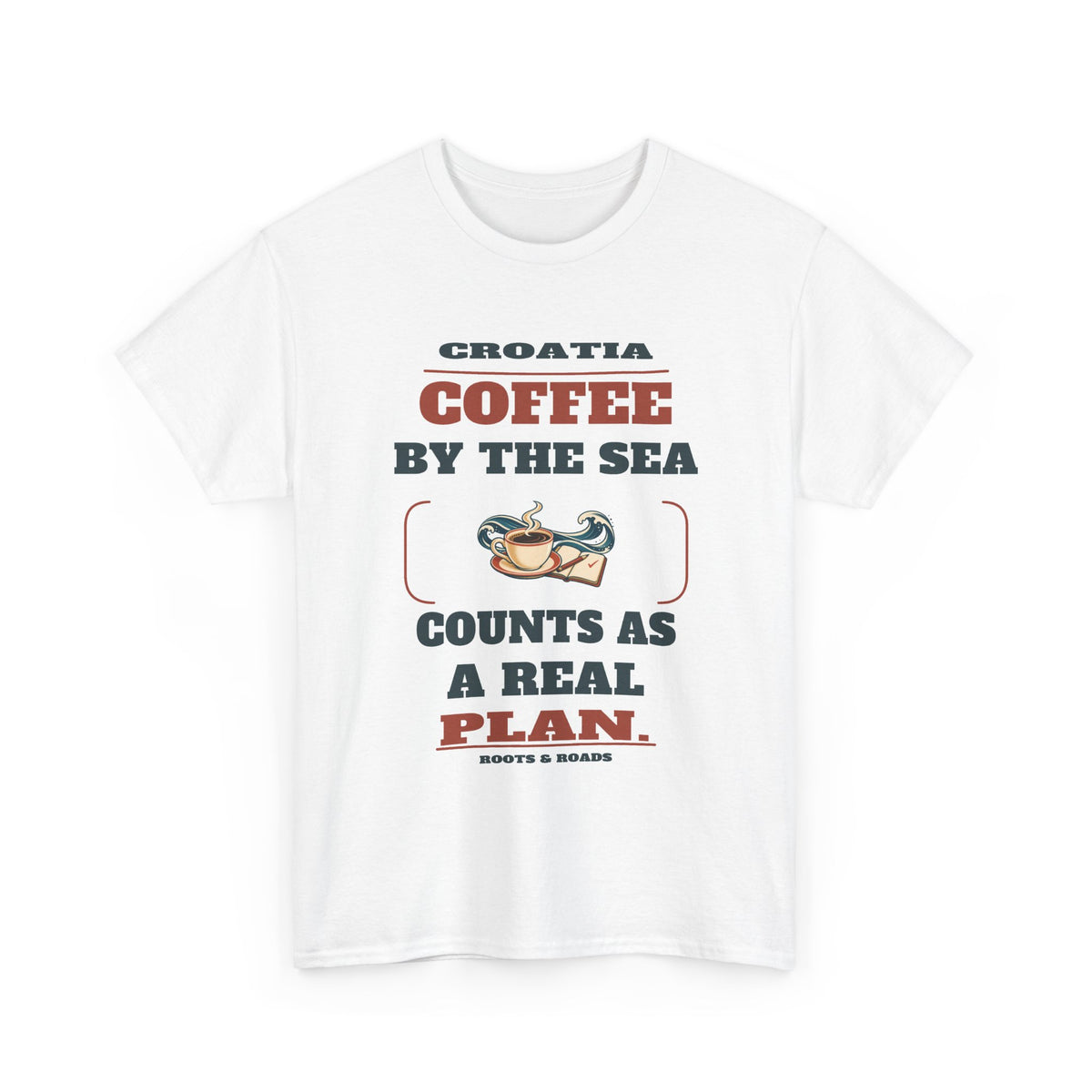 Croatia Coffee by the Sea T-Shirt in White — Coffee by the sea counts as a real plan.
