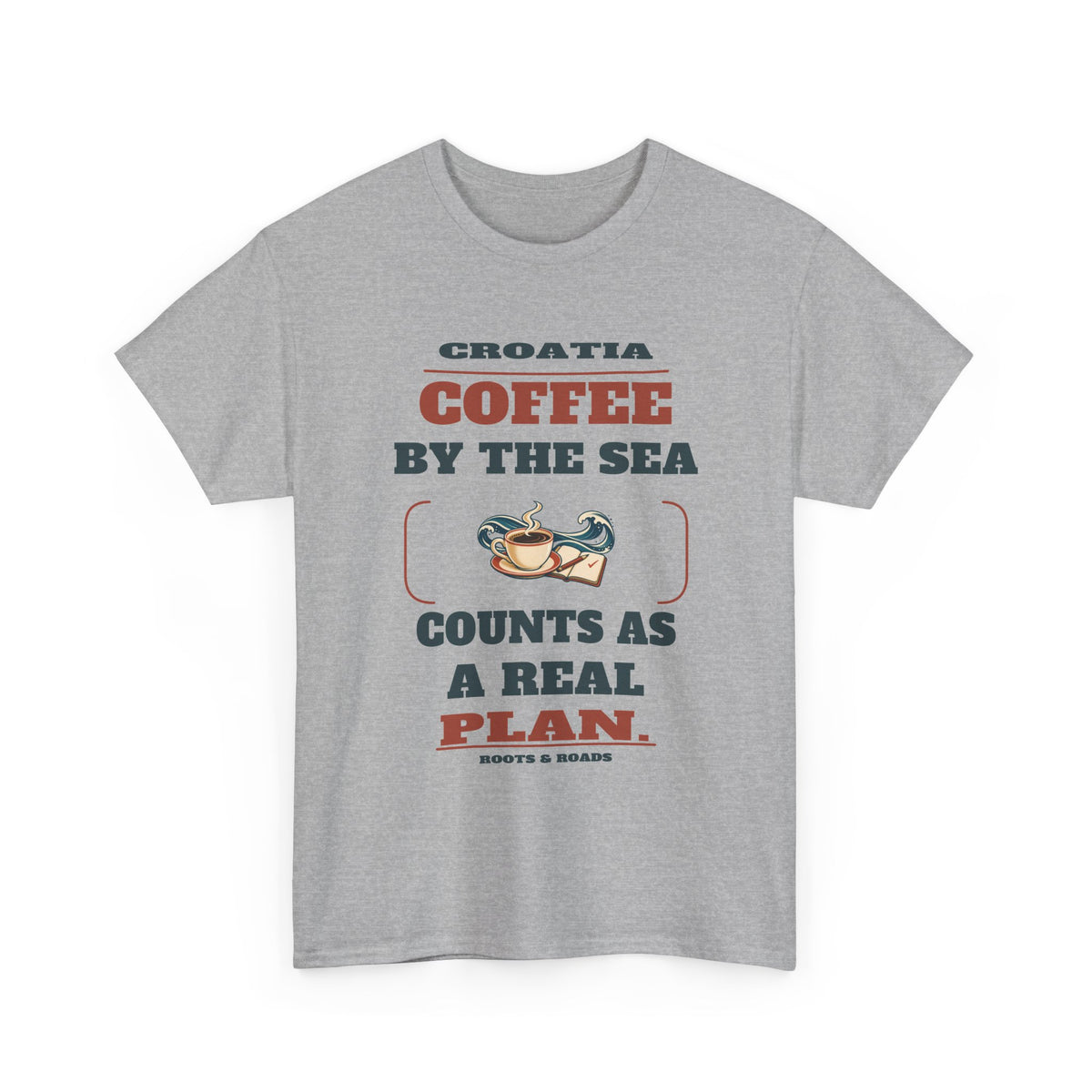 Croatia Coffee by the Sea T-Shirt in Sport Grey — Coffee by the sea counts as a real plan.