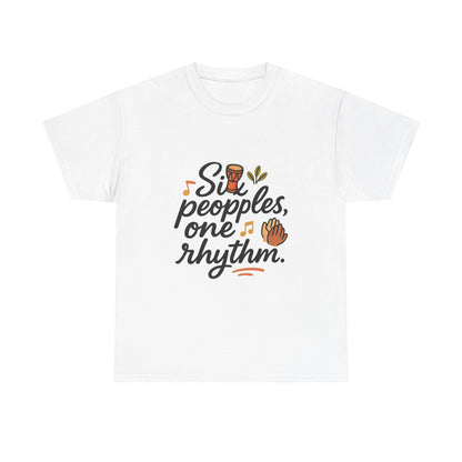 Front view of the Guyana Six Peoples, One Rhythm T-Shirt
