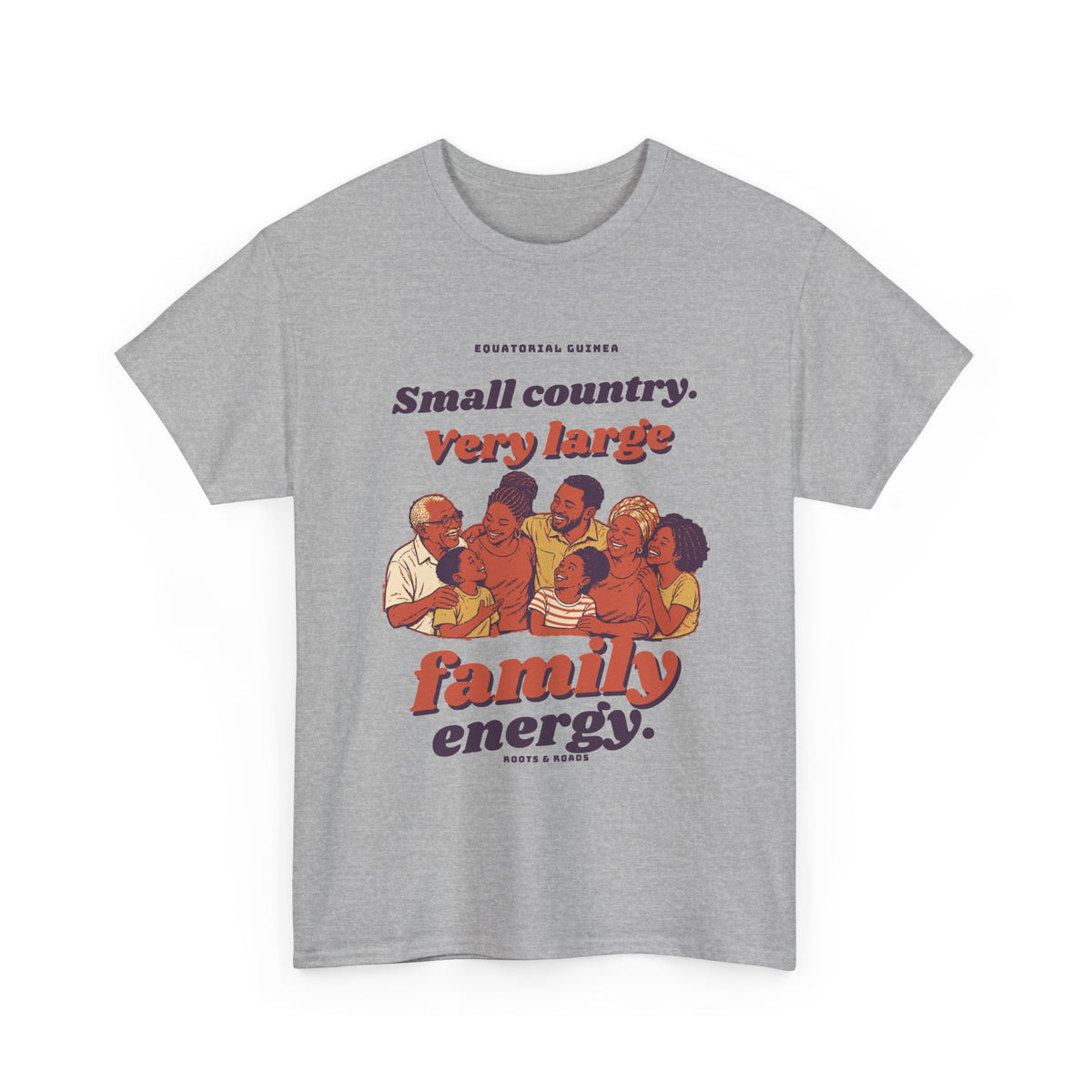 Equatorial Guinea Large Family Energy T-Shirt — Sport Grey — front vintage family illustration by Roots & Roads