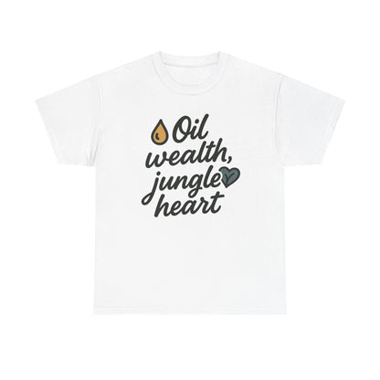 Front view of the Brunei Oil Wealth, Jungle Heart T-Shirt