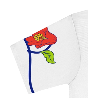 Actual supplier mockup detail of the Hindi T-shirt’s botanical artwork.