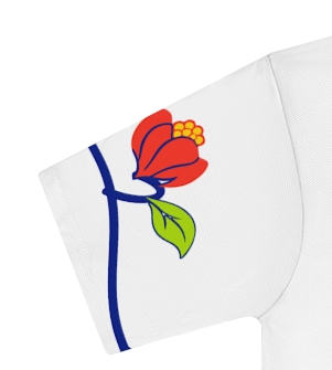 Actual supplier mockup detail of the Swahili T-shirt’s botanical artwork.