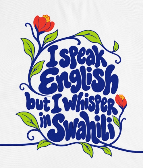 Actual supplier mockup detail of the Swahili T-shirt’s botanical artwork.