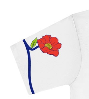 Actual supplier mockup detail of the “Born here, rooted. there” T-shirt’s botanical artwork.