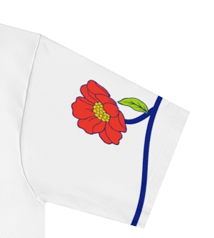 Actual supplier mockup detail of the “Born here, rooted. there” T-shirt’s botanical artwork.