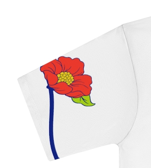 Actual supplier mockup detail of the Greek T-shirt’s botanical artwork.