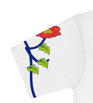 Actual supplier mockup detail of the Roots & Roads “Building roots without cutting old ones” T-shirt’s botanical artwork.
