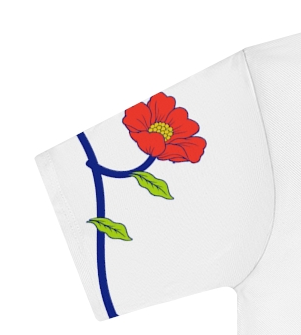 Actual supplier mockup detail of the Roots & Roads “Thirst for home even when we build a new one.” T-shirt’s botanical artwork.