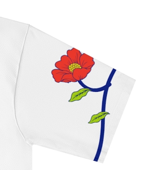 Actual supplier mockup detail of the Roots & Roads “Thirst for home even when we build a new one.” T-shirt’s botanical artwork.