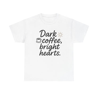 White Colombia T-shirt with Dark coffee, bright hearts lettering