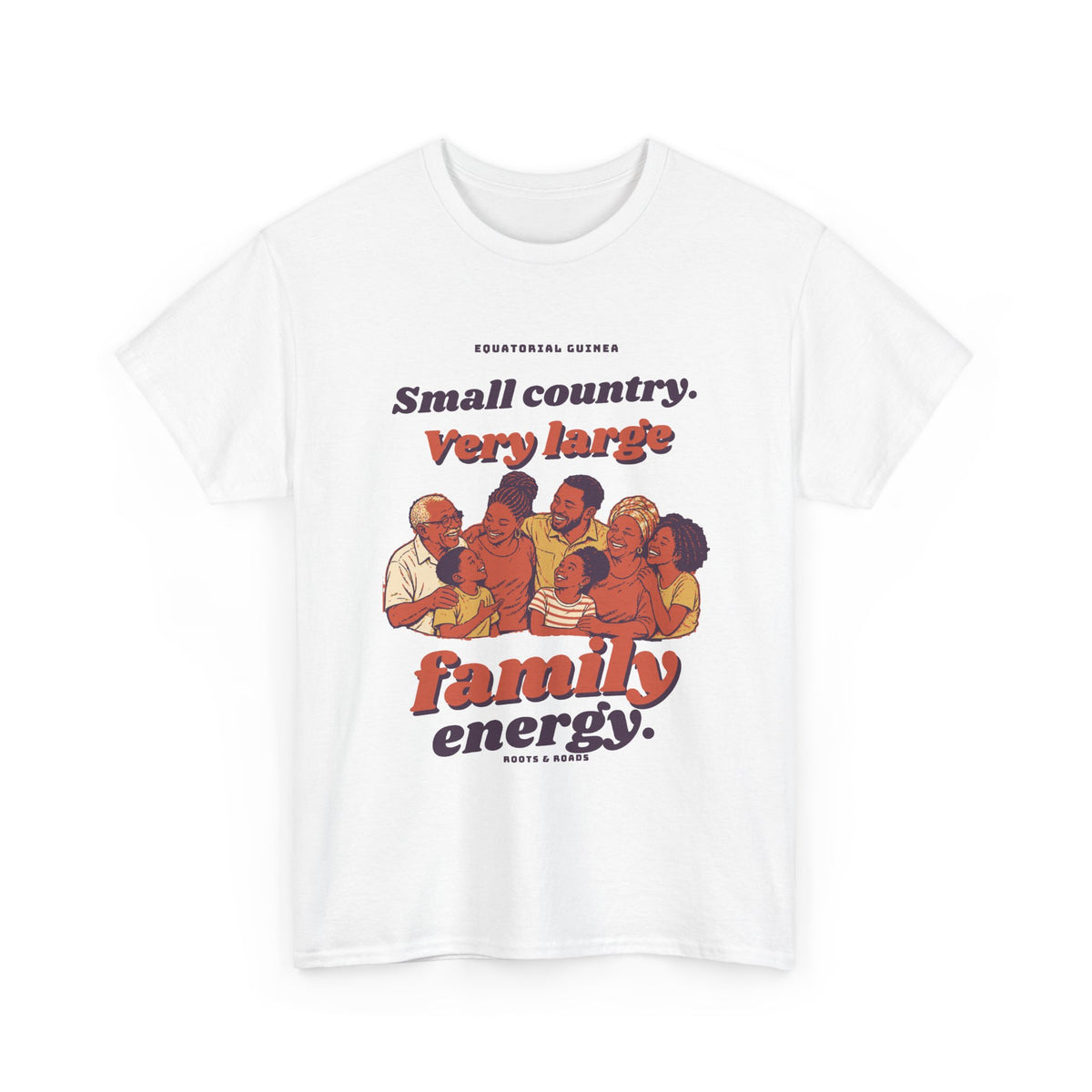 Equatorial Guinea Large Family Energy T-Shirt — White — front vintage family illustration by Roots & Roads