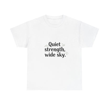 Front view of the Namibia Quiet Strength, Wide Sky T-Shirt