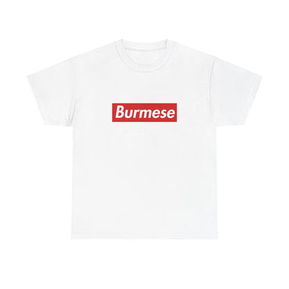 Front view of the Myanmar Burmese Red Wordmark T-Shirt