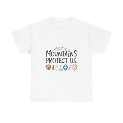 Front view of the Lesotho Mountains Protect Us T-Shirt