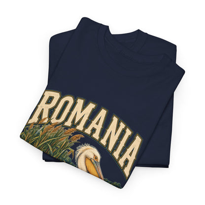 Folded Navy Romania Fresh Prints T-shirt showing the original country artwork.